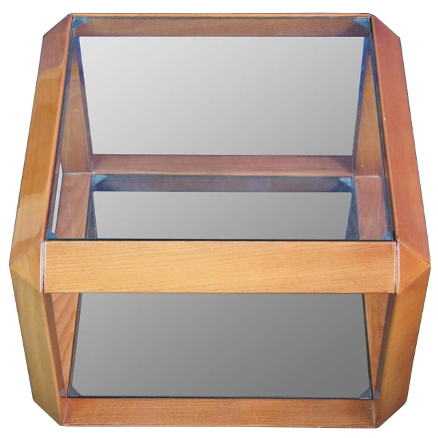 Circa 1970s high gloss cube table. Made from wood with two glass shelves. Provenance : Jerome Schottenstein Estate,...
