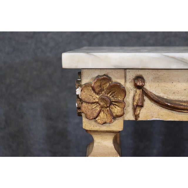 Creme Painted Marble Top Neoclassical Style Italian Console Table with Drawer For Sale - Image 4 of 12