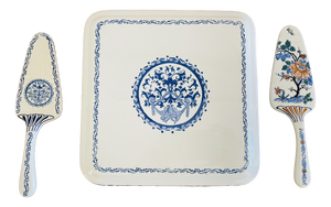 Vintage French Porcelain, Pastry Platter and Cake Lifters by Gien, 1930s, Set of 3