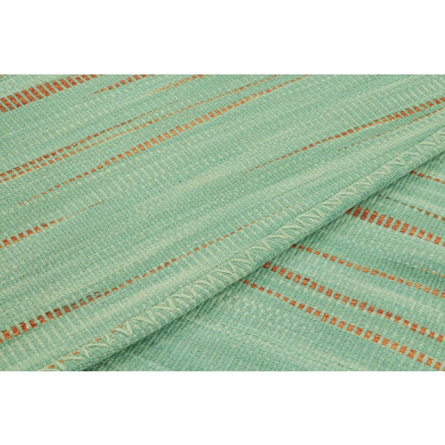 Celadon Rug & Kilim’s Contemporary Kilim in Green and Beige-Brown Geometric Patterns For Sale - Image 8 of 8