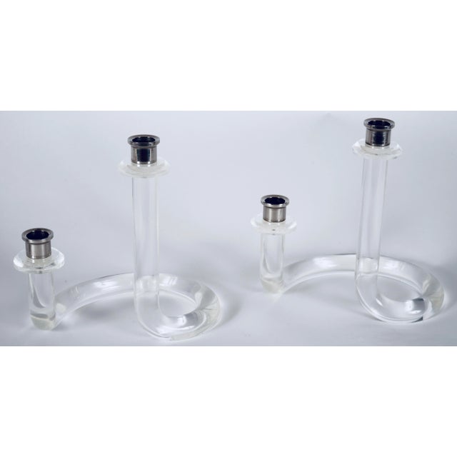 Mid 20th Century Lucite and Steel Pretzel Candle Holders in the Style of Dorothy Thorpe -Set of 2 For Sale - Image 5 of 11