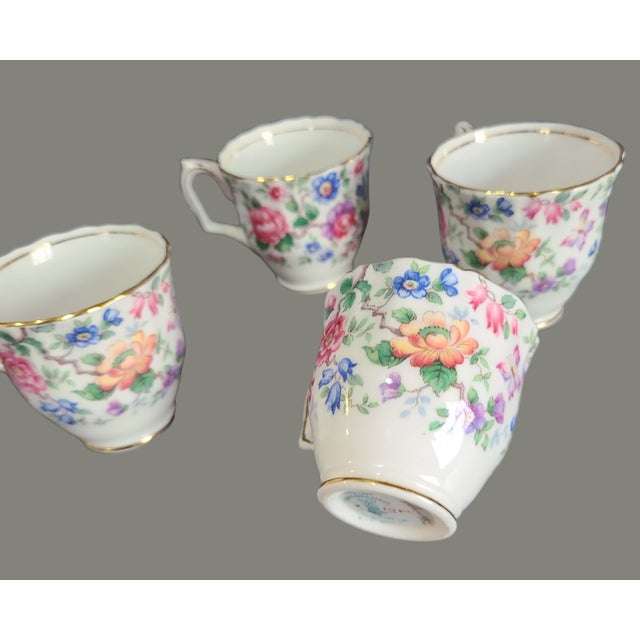 Royal Stafford Vintage Crown Staffordshire Fine Bone China Floral Springtime Demitasse Coffee Cups- Set of 4 For Sale - Image 4 of 7