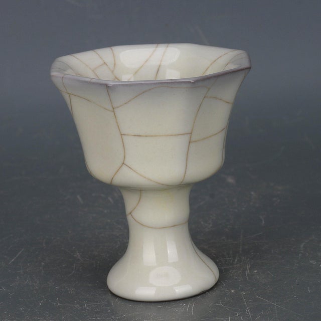 Early 20th Century Chinese Ceramic Cup Guan Ware Crackle Glaze Celadon Stem Cup For Sale - Image 9 of 9