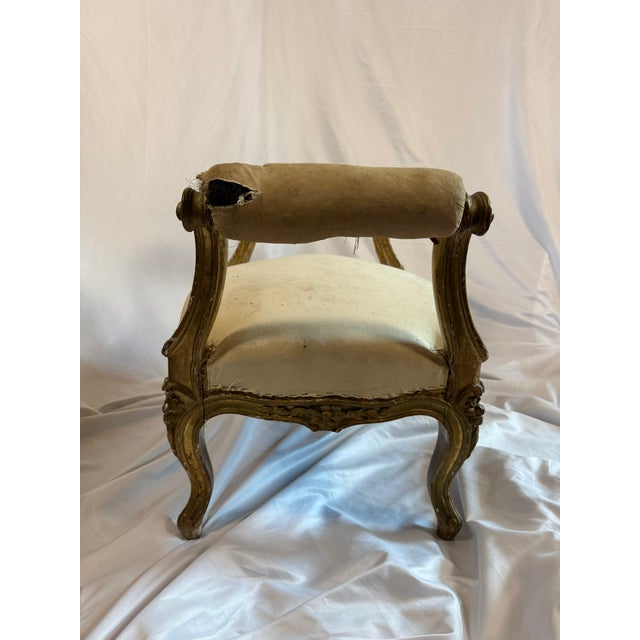 Antique Louis XV Style Giltwood Bench, Original Springs & Horsehair Seat — Ready for Reupholstery For Sale - Image 9 of 9