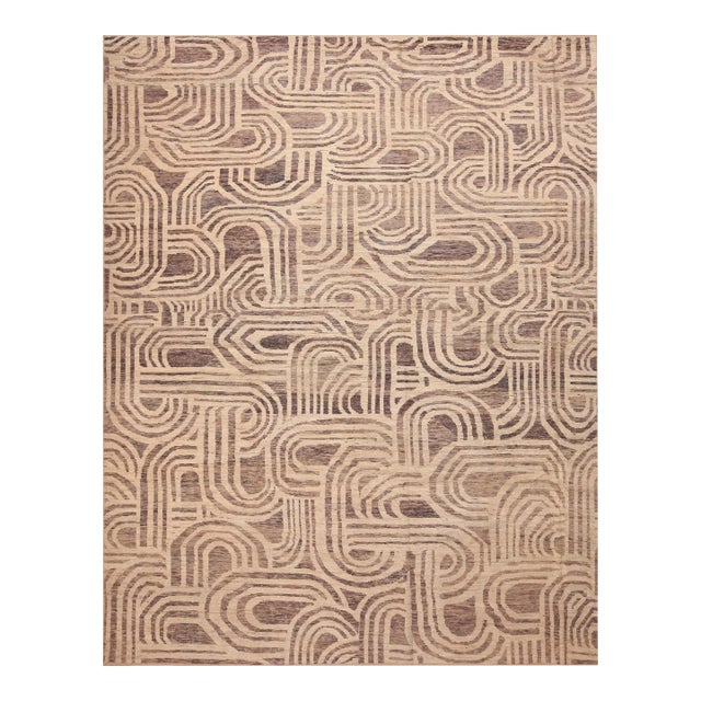 Nazmiyal Collection Contemporary Beige and Brown Textured Area Rug For Sale