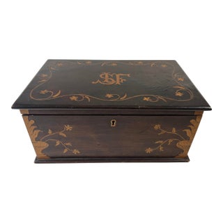 Antique Inlaid Wooden Box With Garlands and Urns For Sale