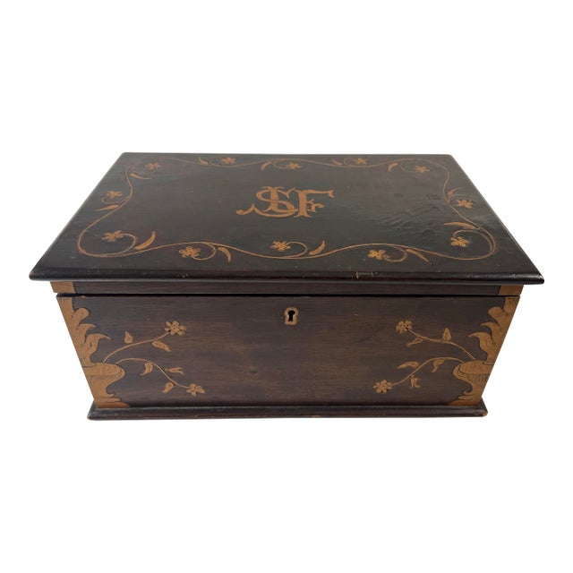 Antique Inlaid Wooden Box With Garlands and Urns For Sale