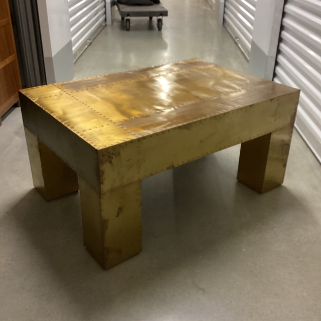 Wood Vintage Sarried LTD Brass Clad Cocktail Table For Sale - Image 7 of 8