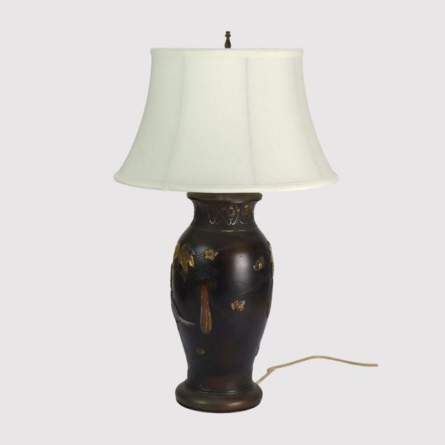 Antique Japanese Bronze & Mixed Metal Figural & Foliate Lamp C1920 Measures - 25 1/4" x 15" x 15"