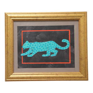 Leopard Minimalism Folk Art Abstract Aqua Sepia Beige Original Oil Painting Cleo Plowden