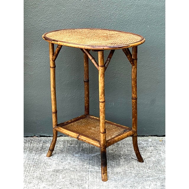 Vintage Woven Rattan Oval Side Table For Sale In West Palm - Image 6 of 12
