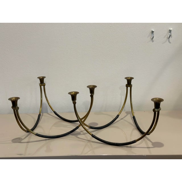 Four Mid-Century Modern Brass and Leather Candelabra For Sale - Image 11 of 12