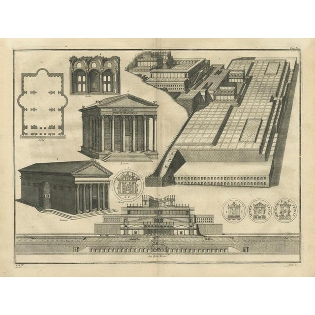 After Montfaucon, Antique Roman Temple Architecture & Archaeological Plan, 1721, Engraving For Sale - Image 3 of 10
