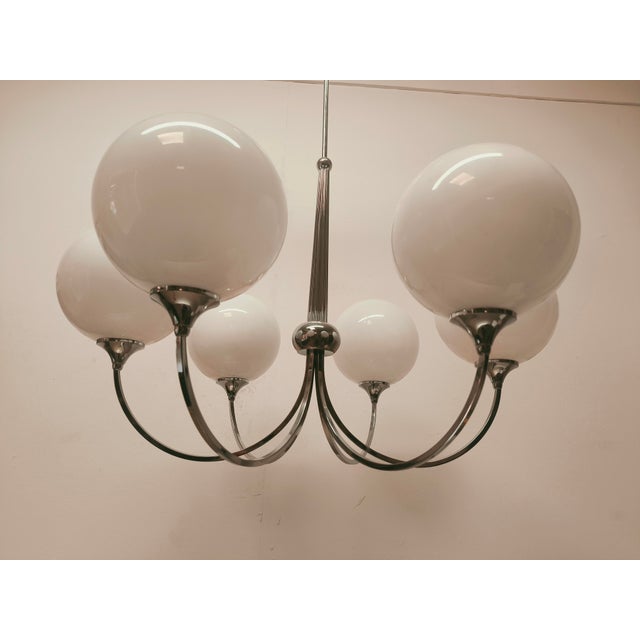 6-Light Chrome Chandelier with Glossy White Sphere Glasses, 1980s For Sale - Image 18 of 18