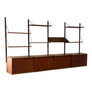 Teak Wall Unit Wooden Large Shelving System Denmark Mid-Century Modern 1960s For Sale