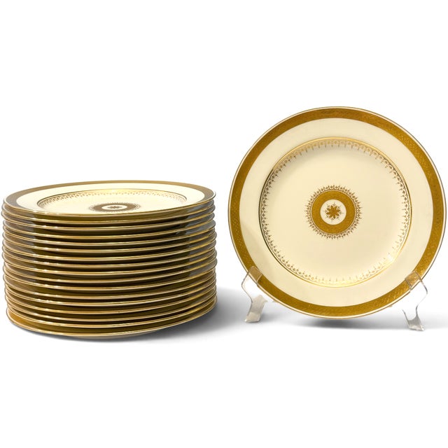 Antique Minton for Tiffany and Co. Gold-Encrusted Dinner Plates - Set of 18 For Sale - Image 17 of 17