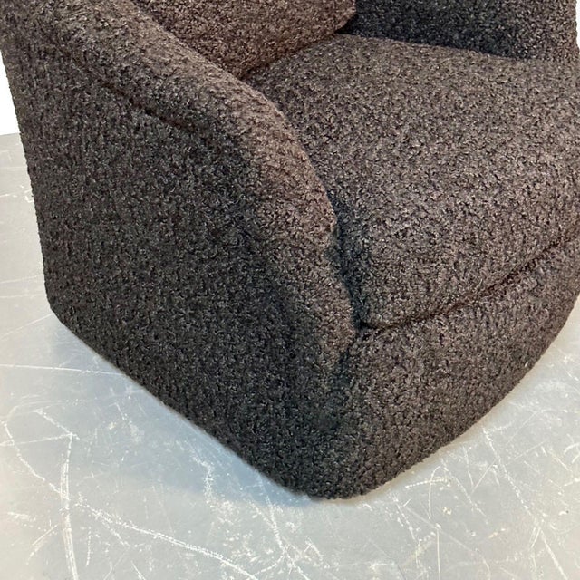 Mid-Century Modern Black Boucle Tub / Swivel / Lounge Chair, Faux Fur For Sale - Image 11 of 12