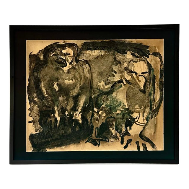 Original Modernist Brutalist Bird Painting Nyc Artist Rex Gross For Sale