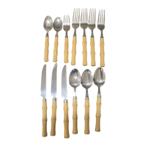 Vintage Faux Bamboo Handle Dining Flatware Set of 13