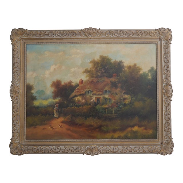 Henry T. Harvey Oil on Canvas Painting of Cottage Farmhouse - Signed For Sale