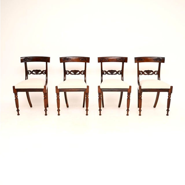 A fantastic set of four antique Regency period dining chairs. They were made in England, and they date from around...