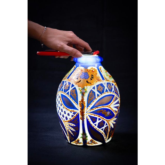 Blue and White Cut Crystal Overlay Vase with Enamel and Gilt Decoration, 19th Century For Sale - Image 6 of 16