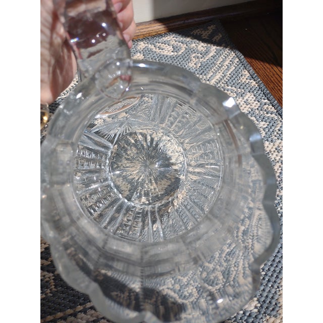 Antique Large Heavy Cut Glass Water Pitcher For Sale - Image 11 of 12