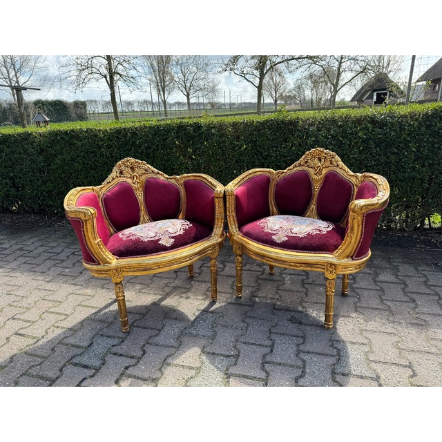 1960 French Louis XVI Burgundy Beech Velvet Sofa Set 3 PCS For Sale - Image 11 of 18