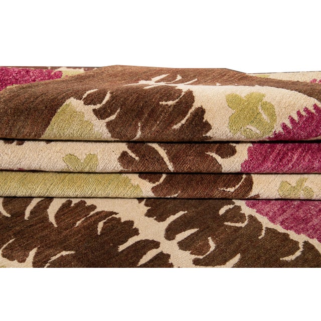 21st Century Modern Tibetan Wool Rug in Tan With Allover Design For Sale - Image 4 of 11