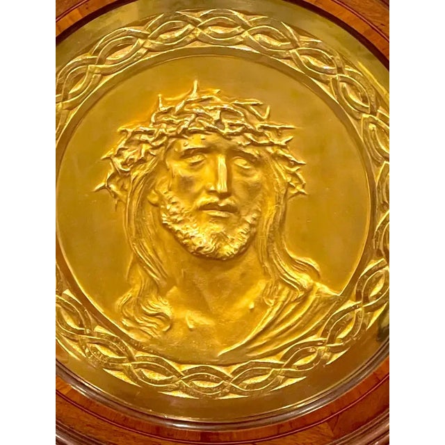 19th Century French Gilt Bronze Portrait Plaque of Jesus With Crown of Thorns For Sale - Image 9 of 13