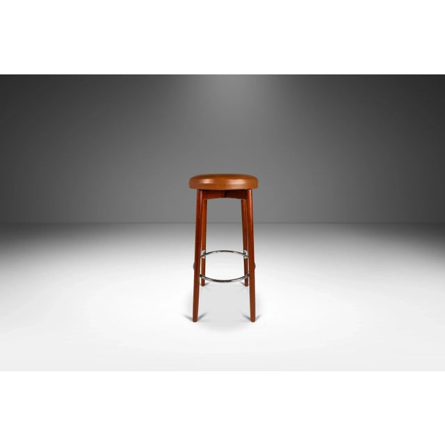 Spottrup Set of 2 Danish Modern Barstools in Solid Teak & Leather by Hugo Frandsen for Spøttrup Mobler, Denmark, Circa 1960's For Sale - Image 4 of 12