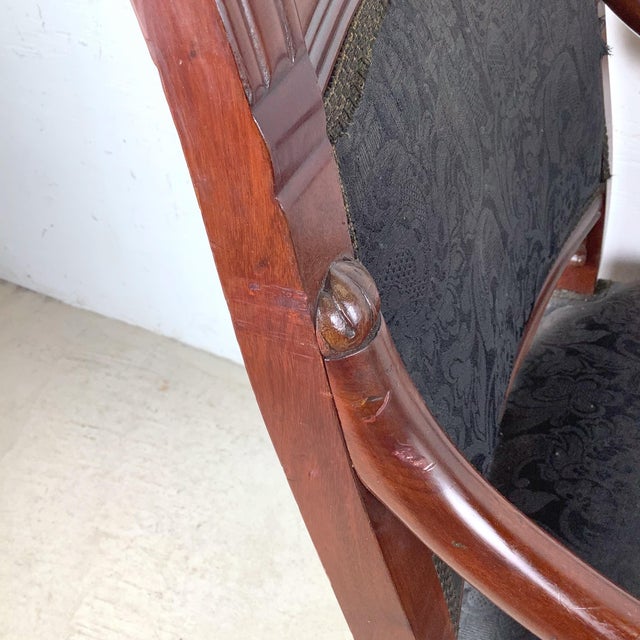 Antique Empire Style Mahogany Armchair With Black Damask Upholstery For Sale - Image 11 of 12