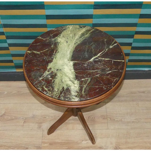 Wood Vintage Chippendale Round Side Table with Marble Tabletop, 1970s For Sale - Image 7 of 10