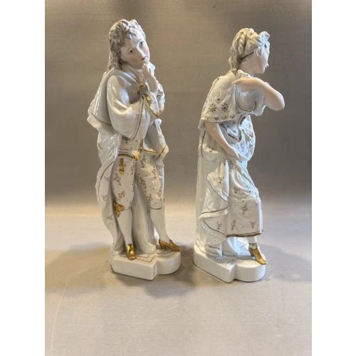 Pair of Cross Sword Hallmark Kalk Porcelain German Figurine Man & Woman For Sale - Image 10 of 12