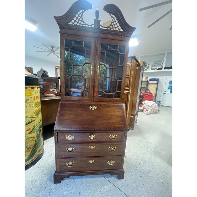 1980s Drexel Heritage Royal Court Secretary Desk With Glass Front Bookshelf For Sale - Image 10 of 12