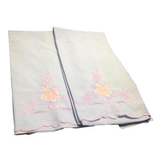 Vintage Blue & Pink Pillowcases - A Pair For Sale