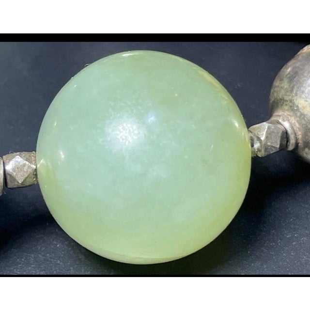 1990s 1990s Dzi Diamond Eye Carved Bone Nephrite Jade Afghan Sterling Silver Beads & Clasp For Sale - Image 5 of 6