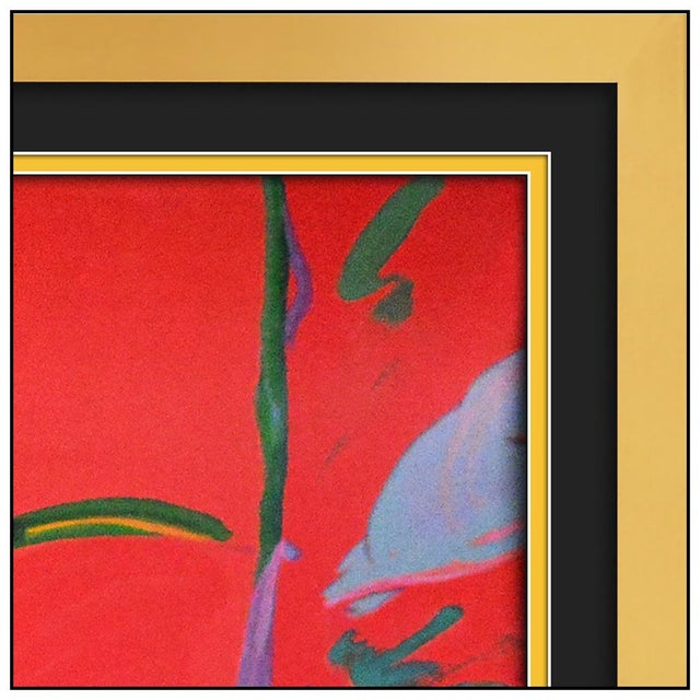 Printmaking Materials 1988 Lady on Red With Floating Vase Serigraph Peter Max For Sale - Image 7 of 7