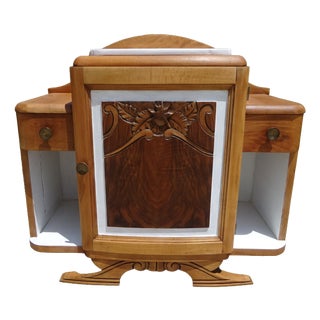 Large Vintage Art Deco Bedside Table in Light Wood, 1930s For Sale