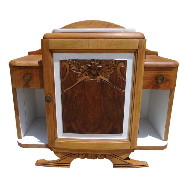 Large Vintage Art Deco Bedside Table in Light Wood, 1930s For Sale