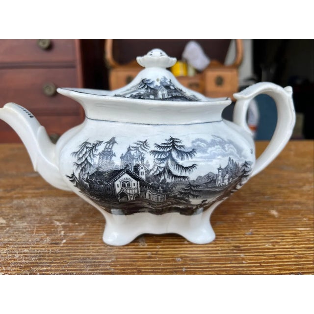 A Nice Antique Staffordshire Black Transfer Decorated Teapot, Circa 1830’s Early Black transfer, Made in Staffordshire,...