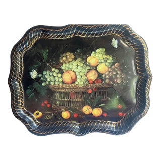 1990s Ian Logan London English Tole Serving Tray 22" X 17" Painting by Mimi Roberts For Sale