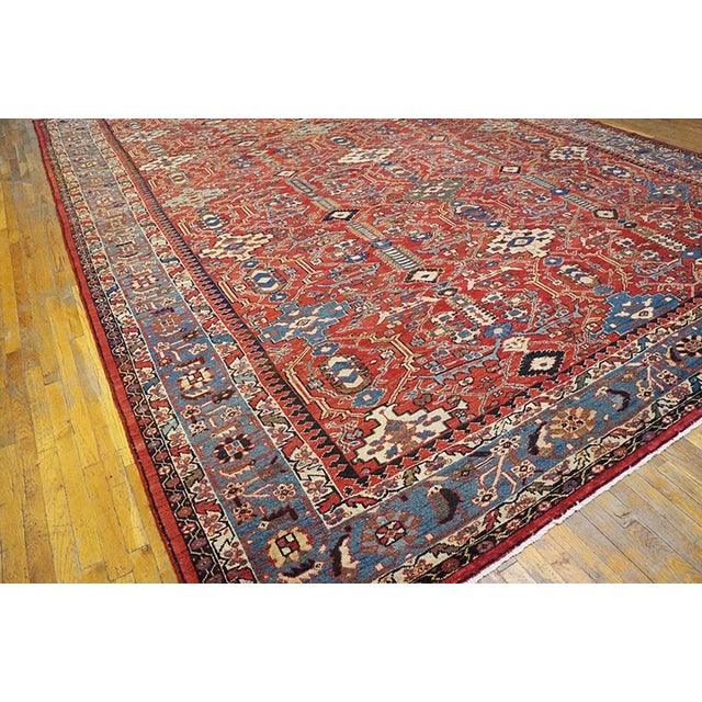 Traditional Captivating Red-Raspebery Field With Classic Geometric Desing Antique Persian Sultanabad Rug For Sale - Image 3 of 6