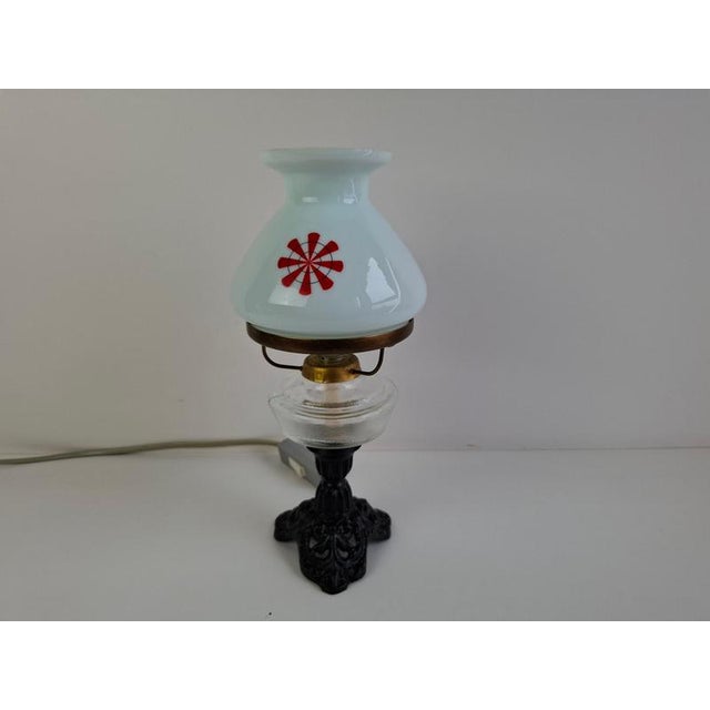 Gold Oil Lamp Style Table Lamp in Milk Glass, Former Czechoslovakia, 1960s For Sale - Image 8 of 15