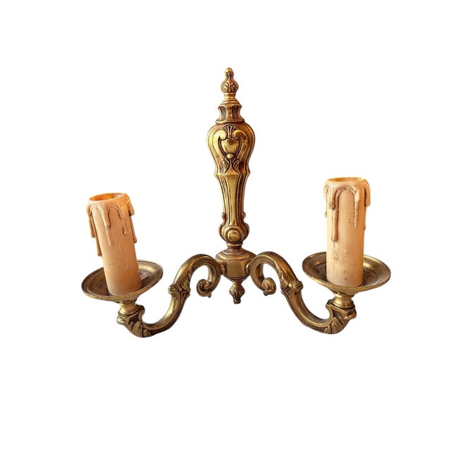 Bring authentic Old-World charm to your home with this pair of antique French brass sconces, sourced directly from France....