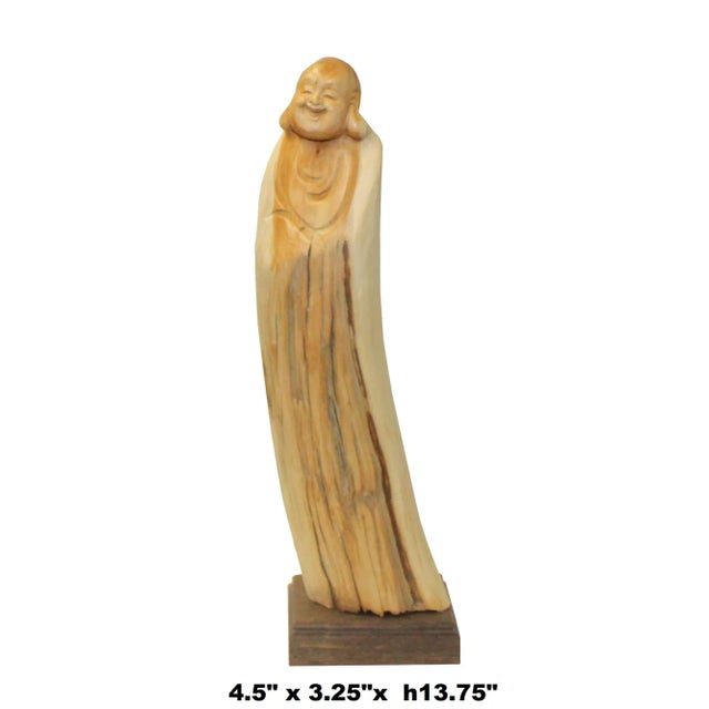 Chinese Cypress Wood Carved Irregular Shape Happy Buddha Statue For Sale In San Francisco - Image 6 of 7