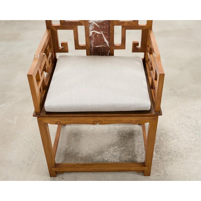 Pair of Chinese Ming Style Scholar's Armchairs With Marble Inset For Sale - Image 14 of 18