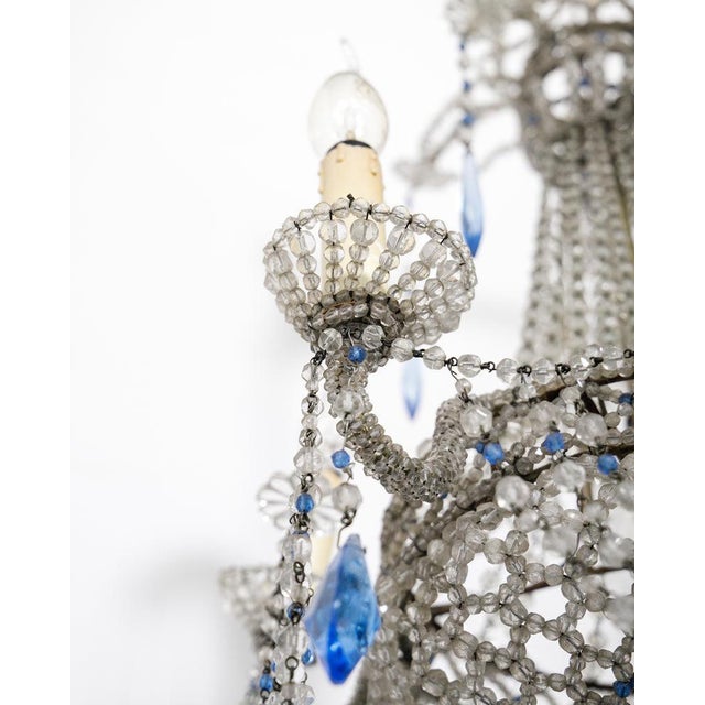 19th Century Italian Beaded Chandelier with Sapphire Blue Drops For Sale - Image 5 of 13