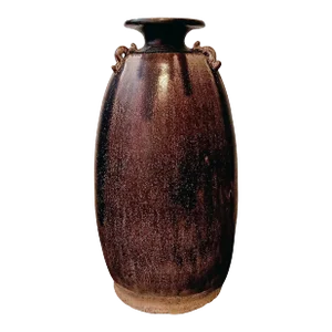 Tall Late 20th Century Ceramic Thai Vase in Brown Mottled Glaze, with Looped Handles