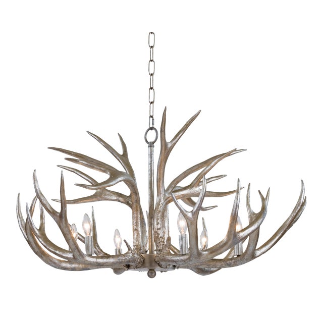 Regina Andrew Antler Chandelier in Ambered Silver Leaf For Sale